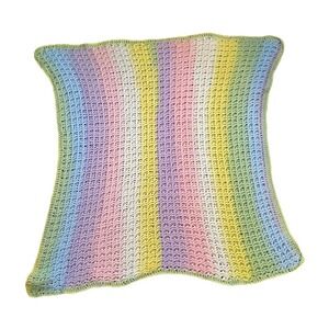 Handmade Crochet‎ Baby Blanket Throw-Multi color 35x40 Pastels